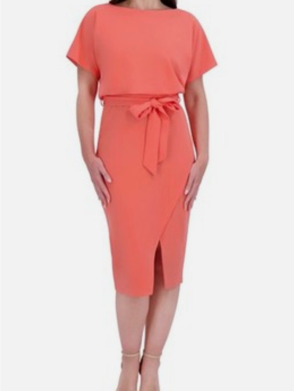Kensie Coral Tie-Waist Midi Dress